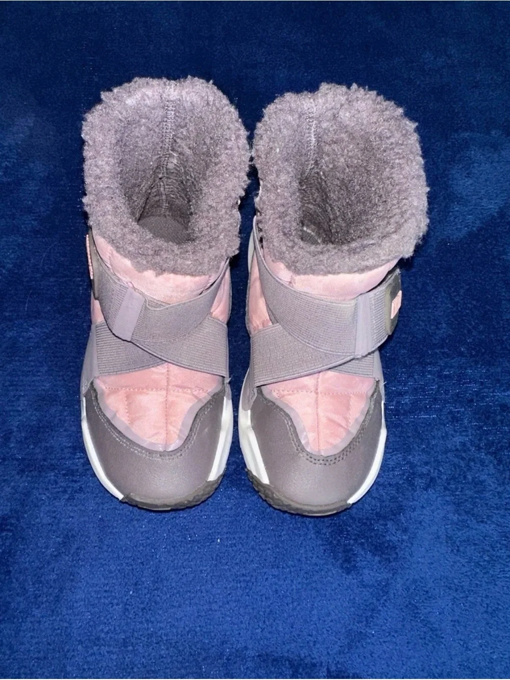 Nike Girls Sherpa Winter Snow Boots Pink Gray Size 12 Insulated Hook & Loop